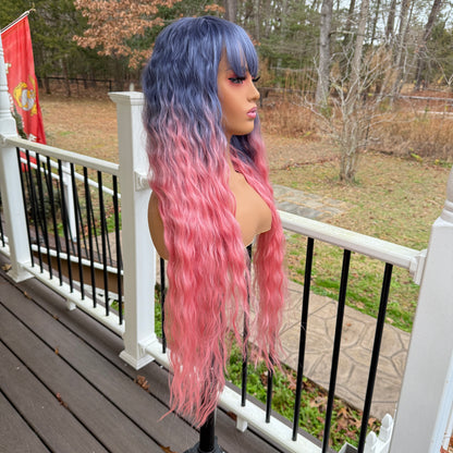 Starr - XLong pink and blue synthetic wig