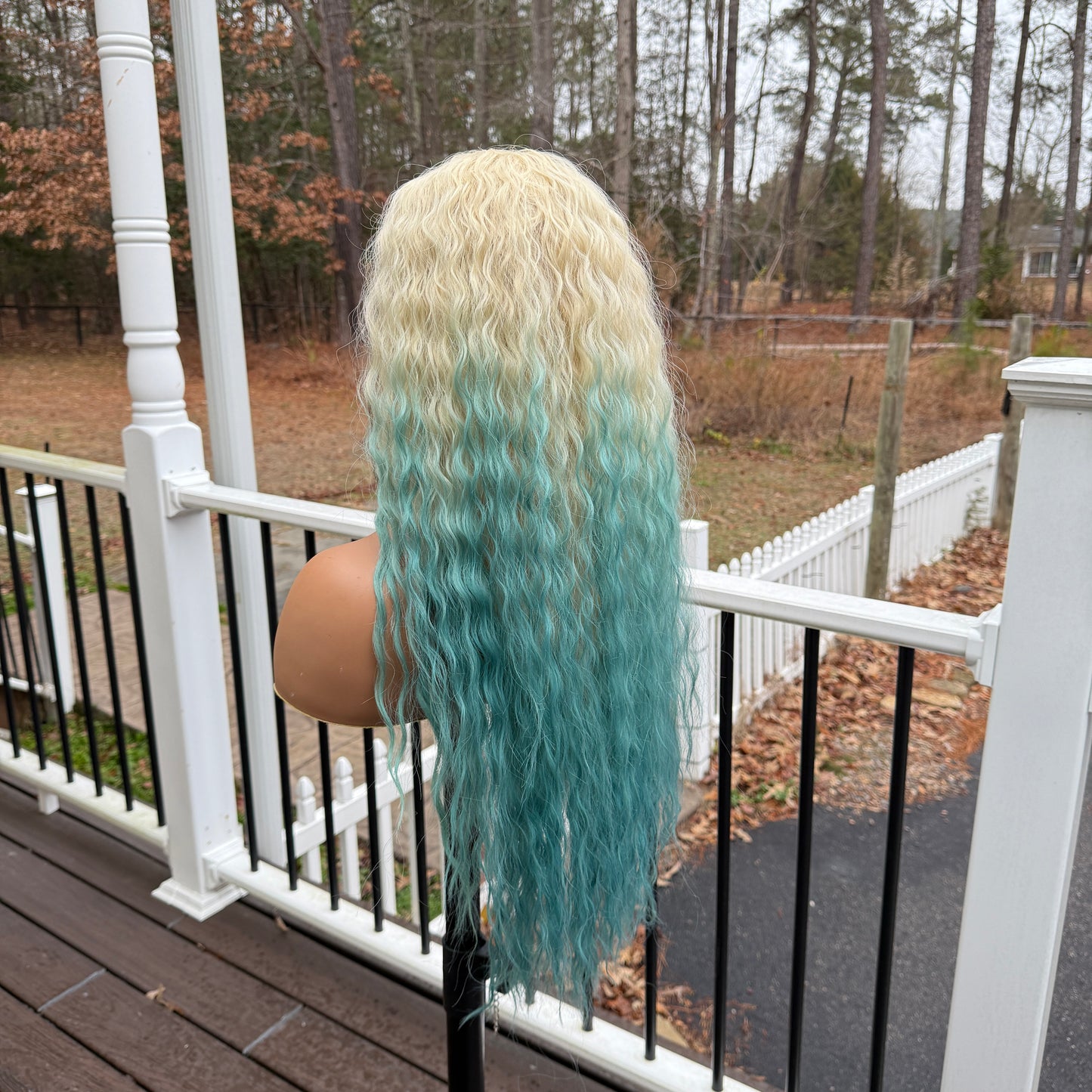 Human Hair Mix Melanin Queen Lace Front Wig Cosmo Girl - Green mint