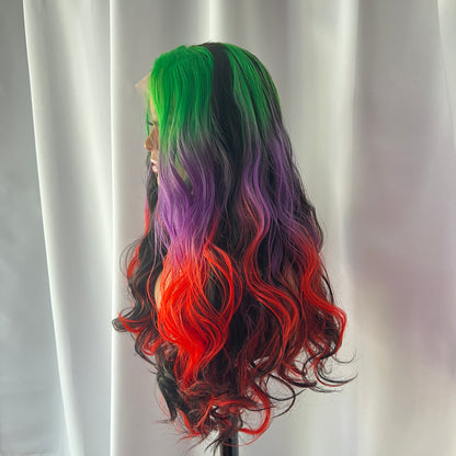 Delphine - 26" Green, purple, and red synthetic lace frontal wig