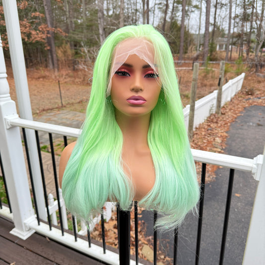 Fairy Dust - Tinsel highlight Neon and mint green wig