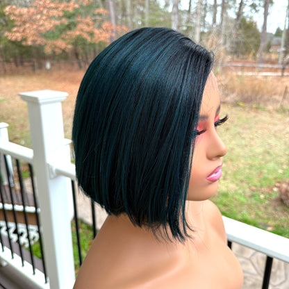 Kylie - Emerald Teal sleek bob synthetic lace front wig - TT1BTTGREEN