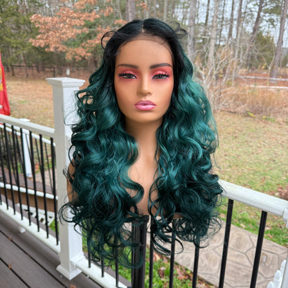 GREEN CURLY WIG JADA JANET COLLECTION SYNTHETIC MELT HD LACE WIG