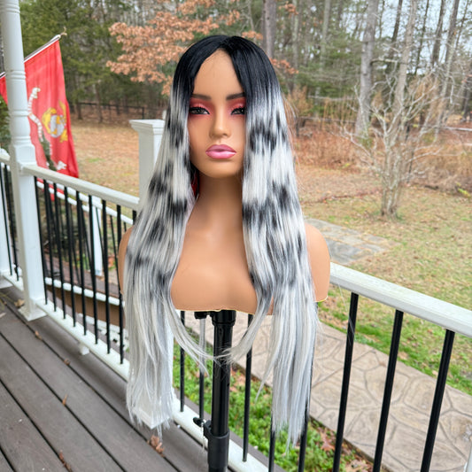 Maya - Gray and black synthetic wig animal print wig camoflauge wig