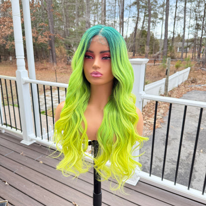 Midori - Ombre green synthetic lace front wig - neon green wig