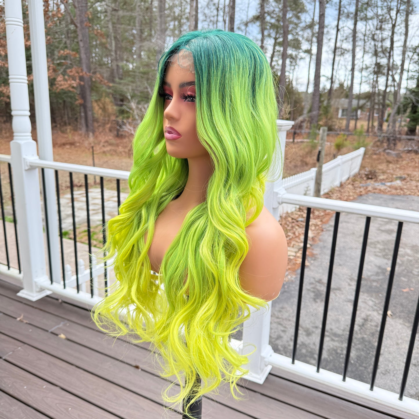 Midori - Ombre green synthetic lace front wig - neon green wig