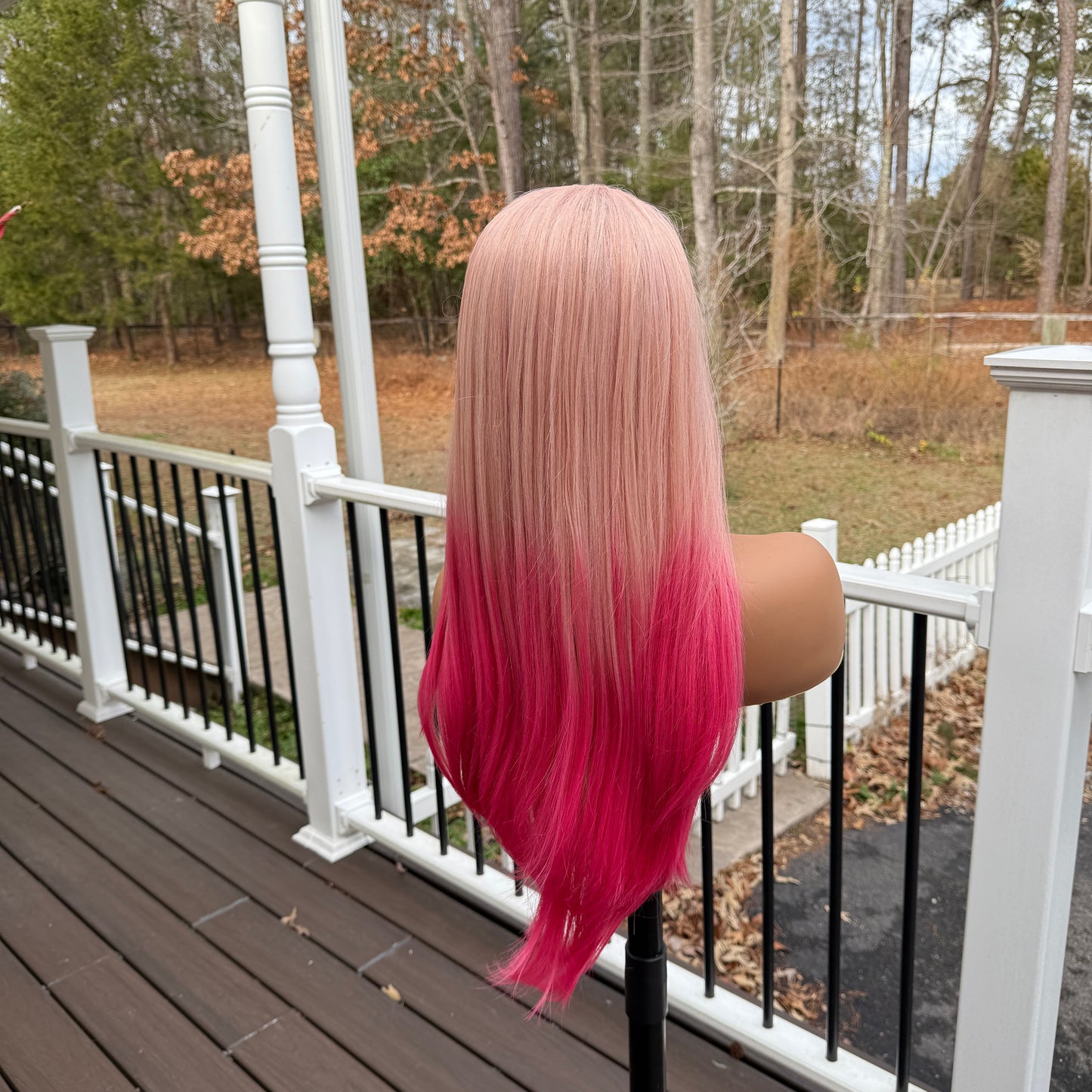 Strawberry Shortcake - Ombre pink long straight synthetic lace front wig