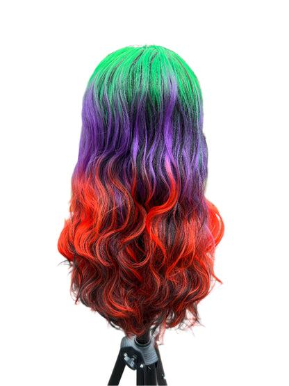 Delphine - 26" Green, purple, and red synthetic lace frontal wig