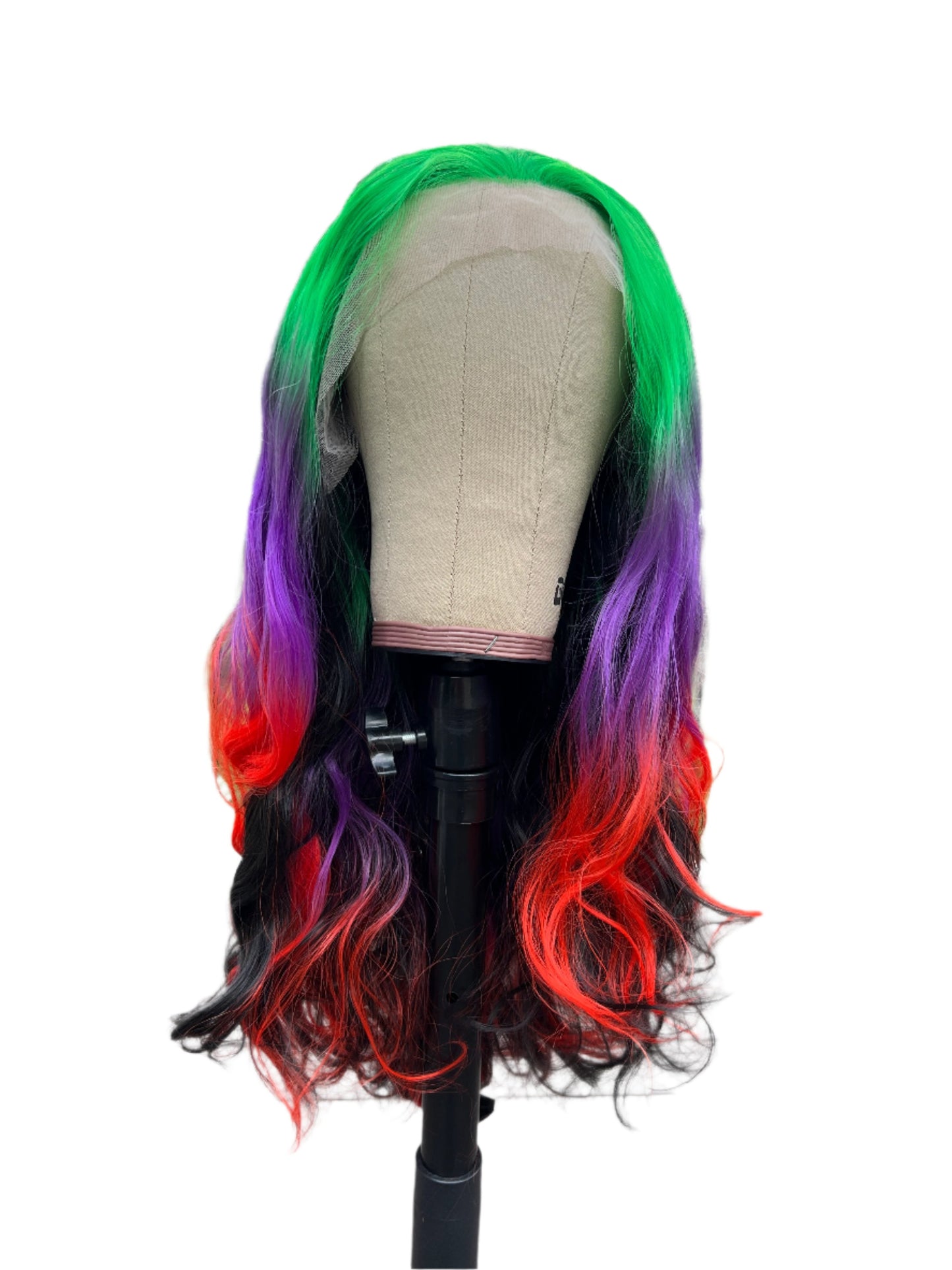 Delphine - 26" Green, purple, and red synthetic lace frontal wig