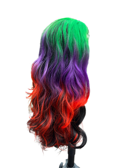 Delphine - 26" Green, purple, and red synthetic lace frontal wig