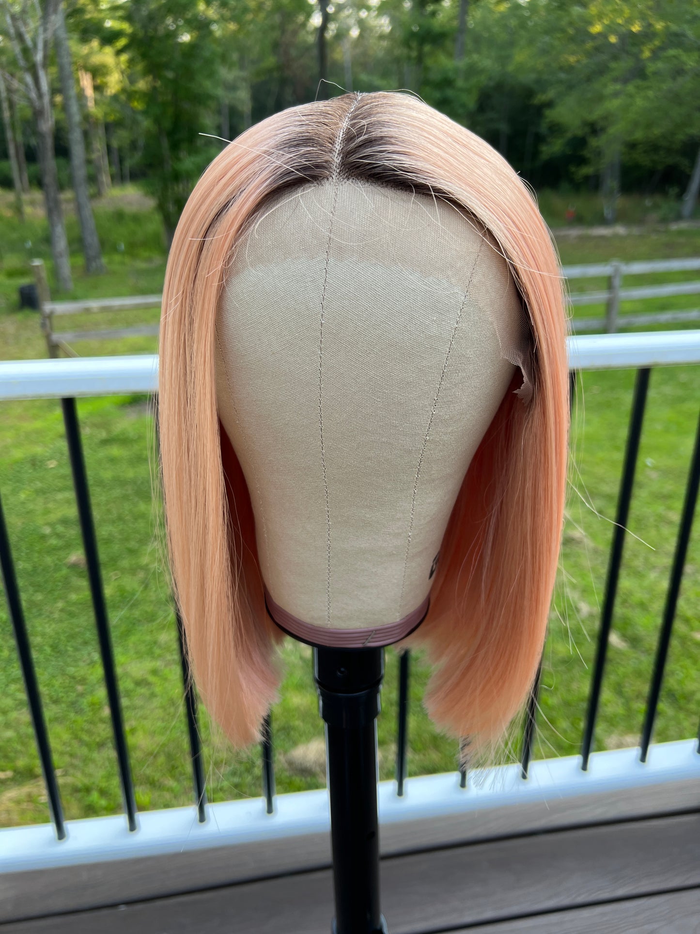 Peachy - Light peach sleek bob synthetic lace front wig