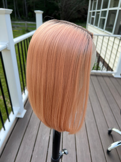 Peachy - Light peach sleek bob synthetic lace front wig