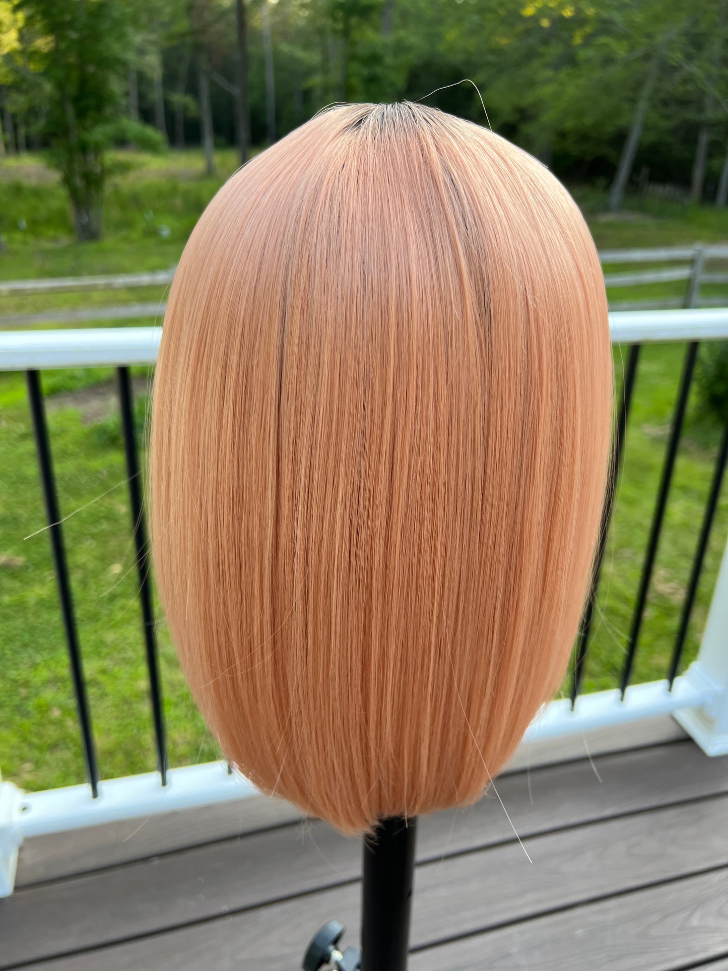 Peachy - Light peach sleek bob synthetic lace front wig