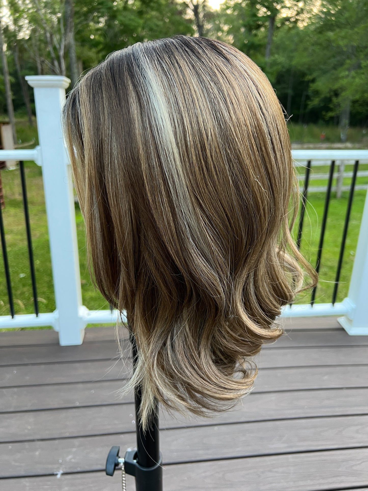 Ines - Brown and blonde highlighted 16" synthetic lace front wig