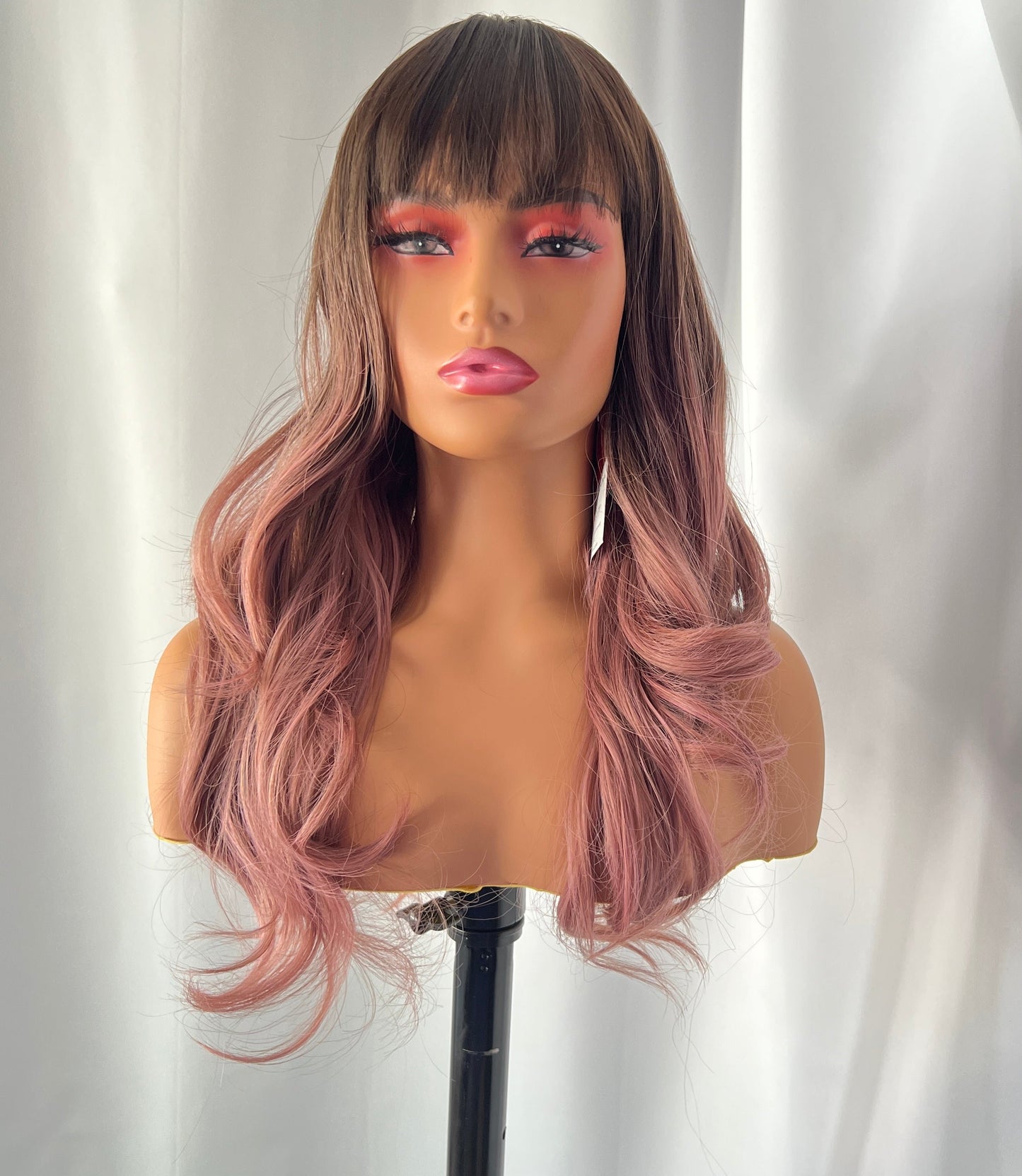 Hannah - Dark Brown and Pink Synthetic Wig with bangs