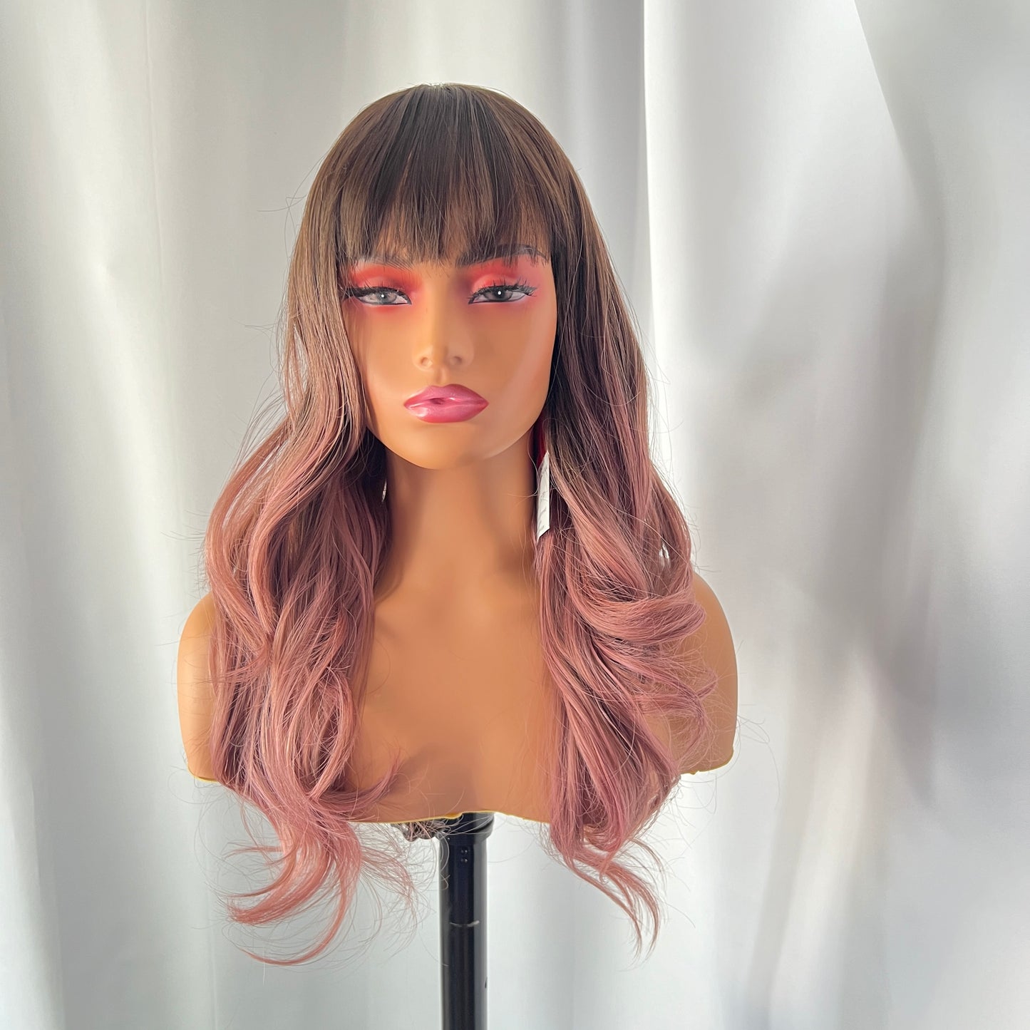 Hannah - Dark Brown and Pink Synthetic Wig with bangs