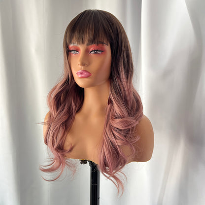 Hannah - Dark Brown and Pink Synthetic Wig with bangs