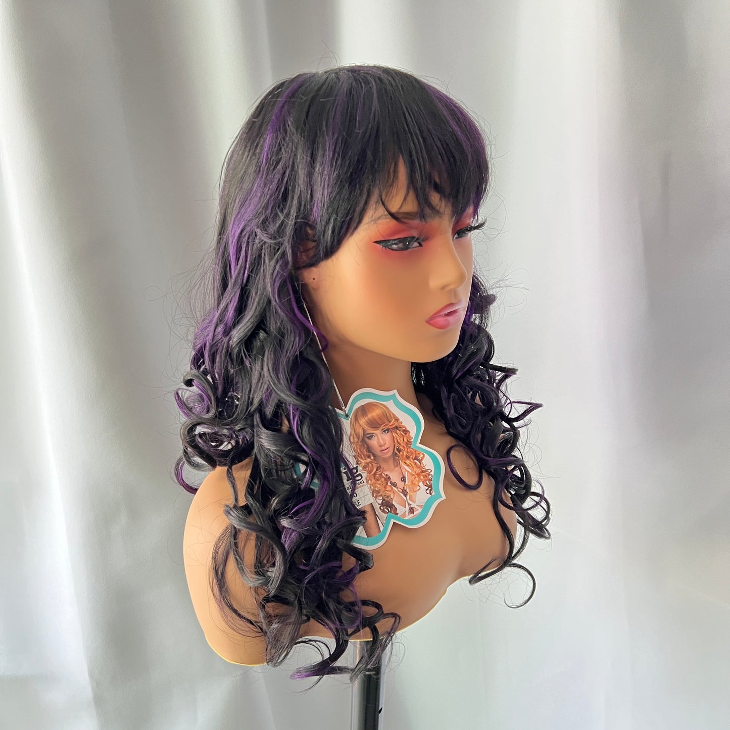 Riah Full Wig Wig 140 1B Purple - Black Purple wig with bangs synthetic