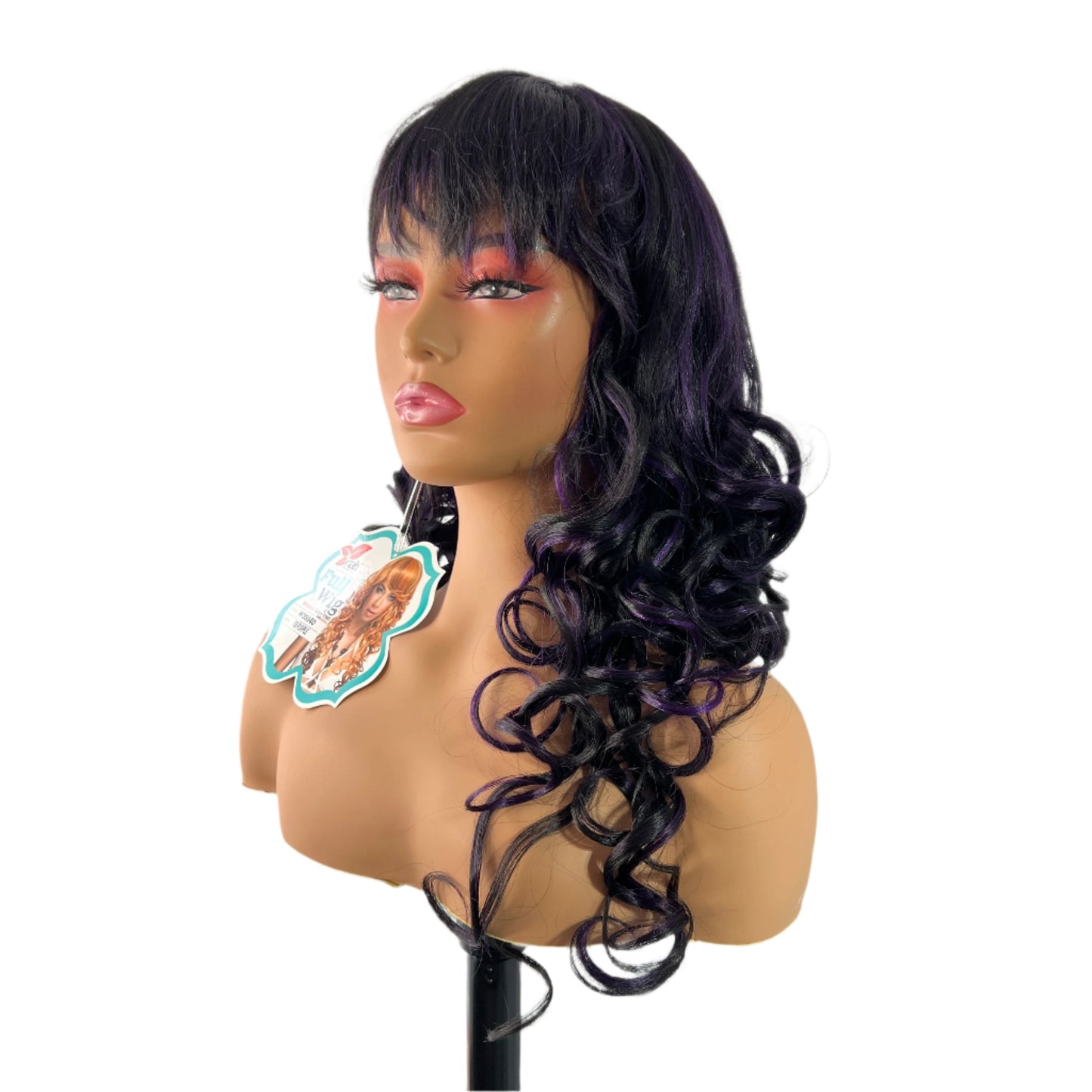 Riah Full Wig Wig 140 1B Purple - Black Purple wig with bangs synthetic