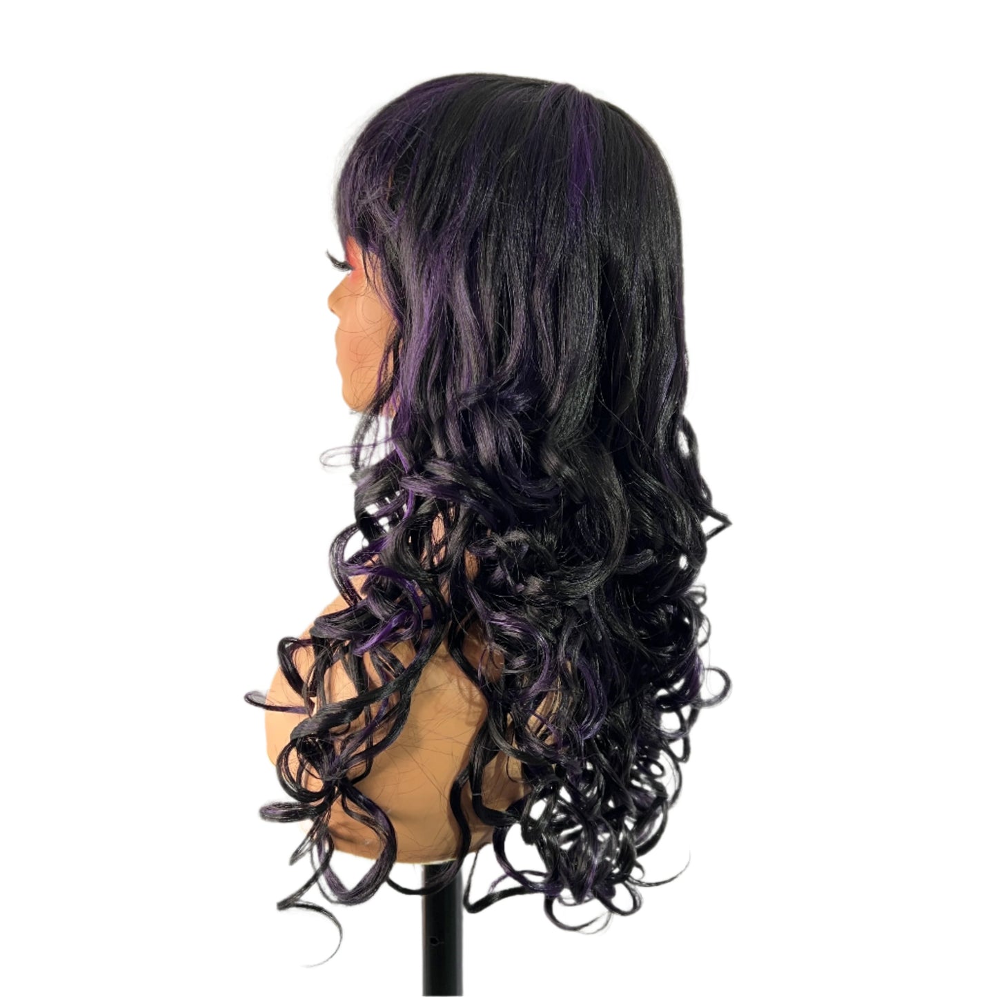 Riah Full Wig Wig 140 1B Purple - Black Purple wig with bangs synthetic