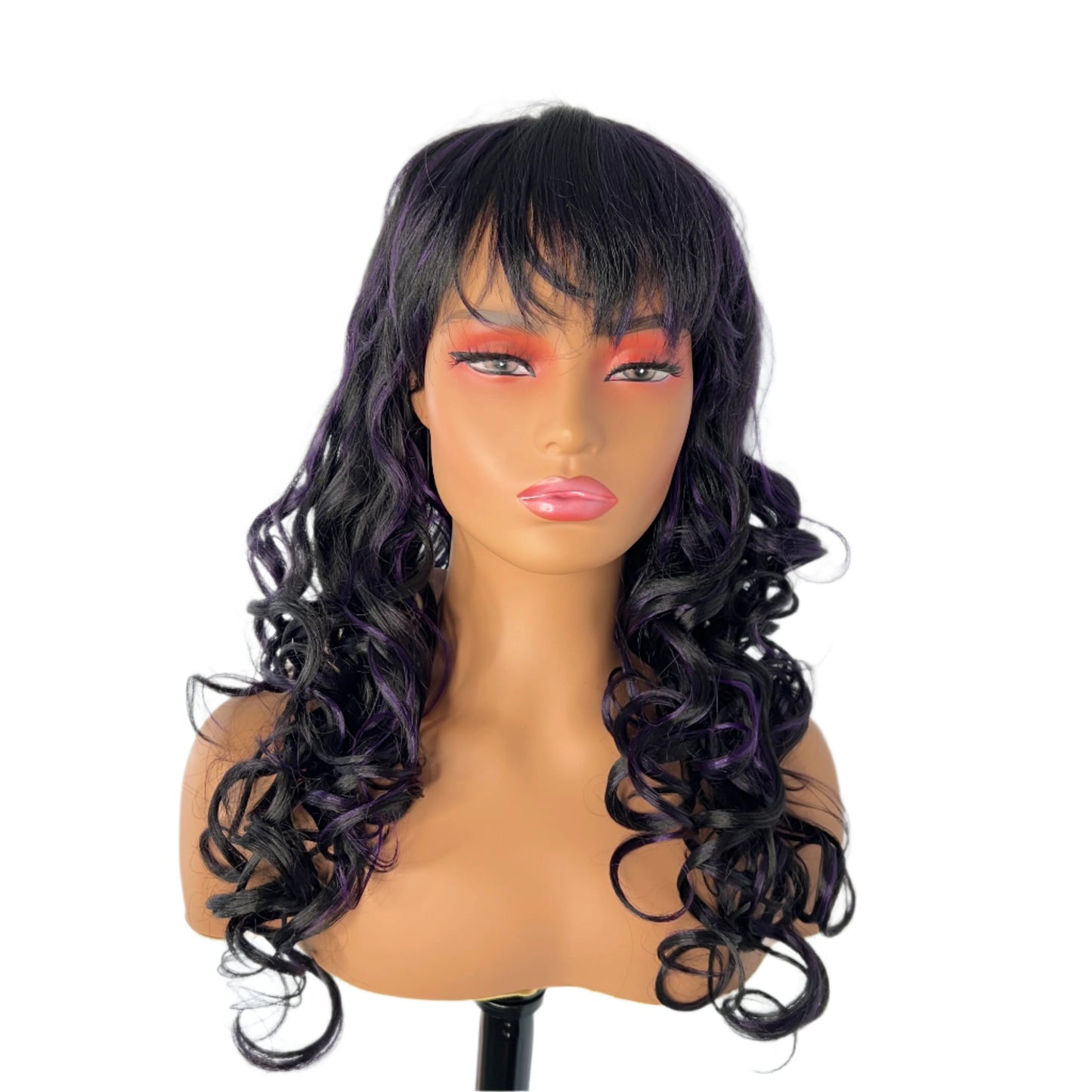 Riah Full Wig Wig 140 1B Purple - Black Purple wig with bangs synthetic