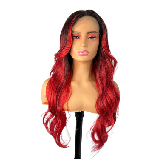 Outre Synthetic Pre-Plucked HD Lace Front Wig - GLORIANA Cardinal Red