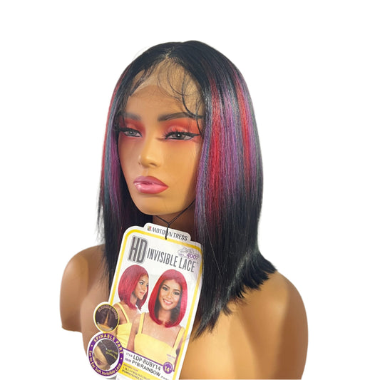 Rainbow Bob Wig 14" - Motown Tress LDP-Ruby14 in P1B Rainbow