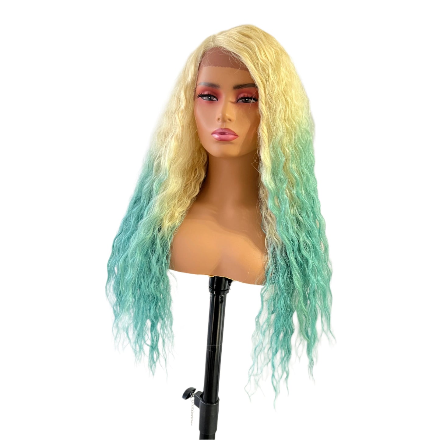 Human Hair Mix Melanin Queen Lace Front Wig Cosmo Girl - Green mint