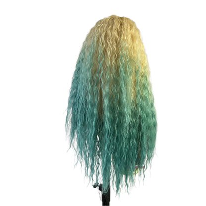 Human Hair Mix Melanin Queen Lace Front Wig Cosmo Girl - Green mint