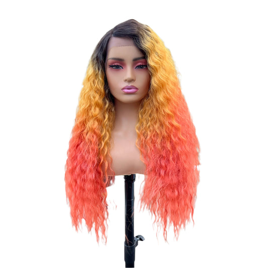 Human Hair Mix Melanin Queen Lace Front Wig Cosmo Girl - Orange