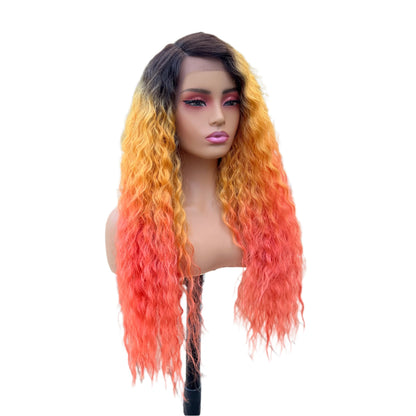 Human Hair Mix Melanin Queen Lace Front Wig Cosmo Girl - Orange