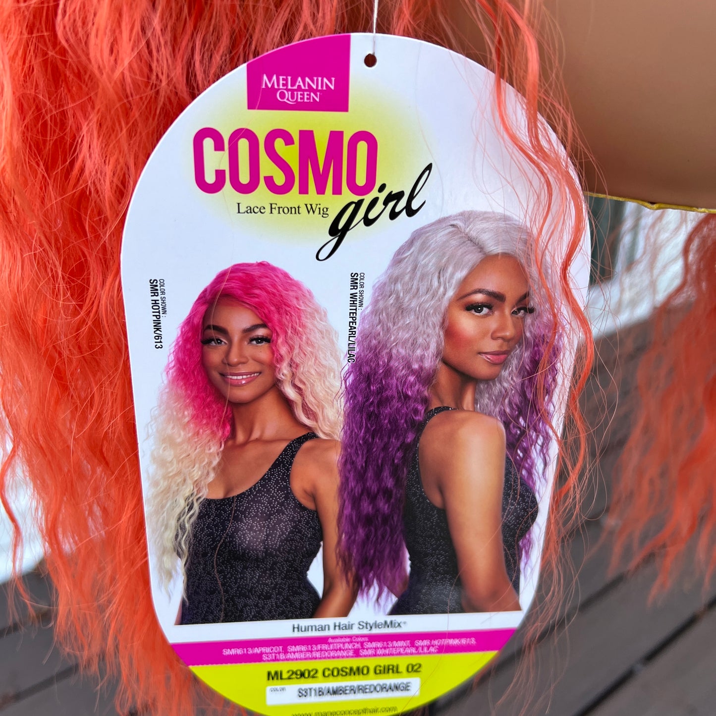 Human Hair Mix Melanin Queen Lace Front Wig Cosmo Girl - Orange