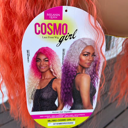 Human Hair Mix Melanin Queen Lace Front Wig Cosmo Girl - Orange