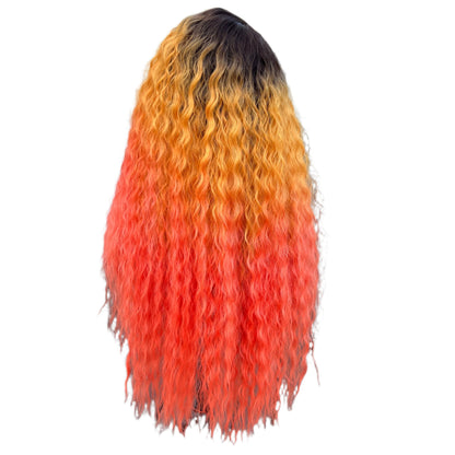 Human Hair Mix Melanin Queen Lace Front Wig Cosmo Girl - Orange