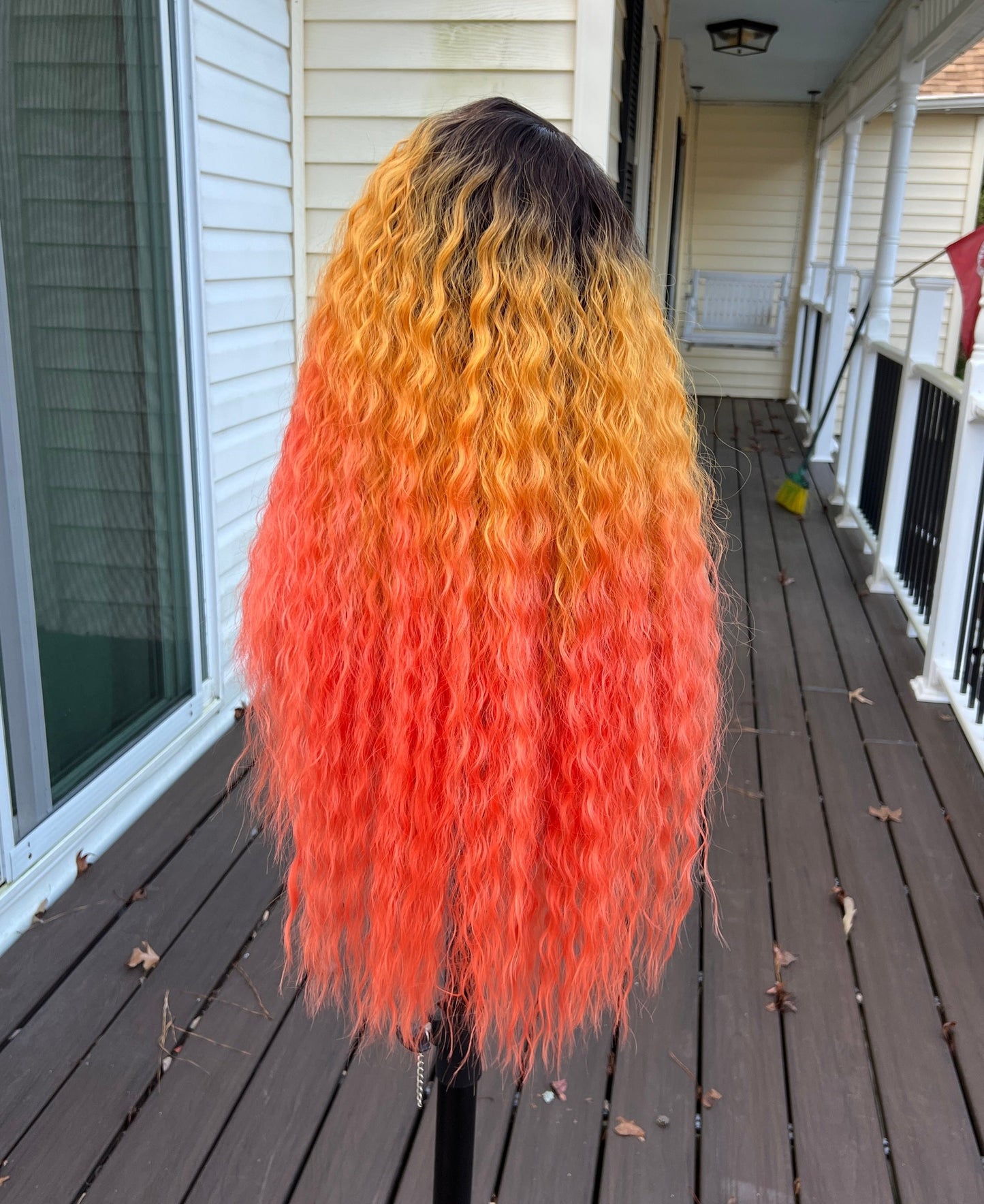 Human Hair Mix Melanin Queen Lace Front Wig Cosmo Girl - Orange