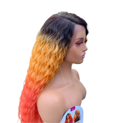 Human Hair Mix Melanin Queen Lace Front Wig Cosmo Girl - Orange