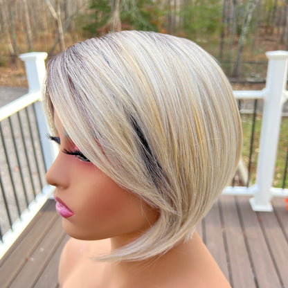 Meg-Short dark root blonde wig