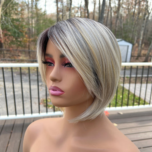 Meg-Short dark root blonde wig