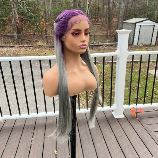 Purple Gray Mermaid Braid Wig Sensationnel Shear Muse Lace Front Wig - AZA Moonstone