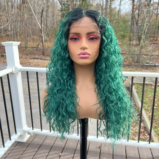 Green curly wig Sensationnel Lace Front Wig Dashly Wig UNIT 3 - T1B Jade