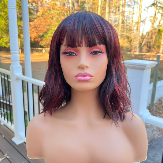 CAMILLA - Red velvet swirl short bang synthetic wig