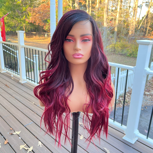 Tara - Red lacefront wig - Dark root ombre reds synthetic lace front wig