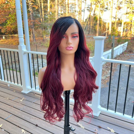 Krystal - Gorgeous dark root poppin red synthetic lace front wig