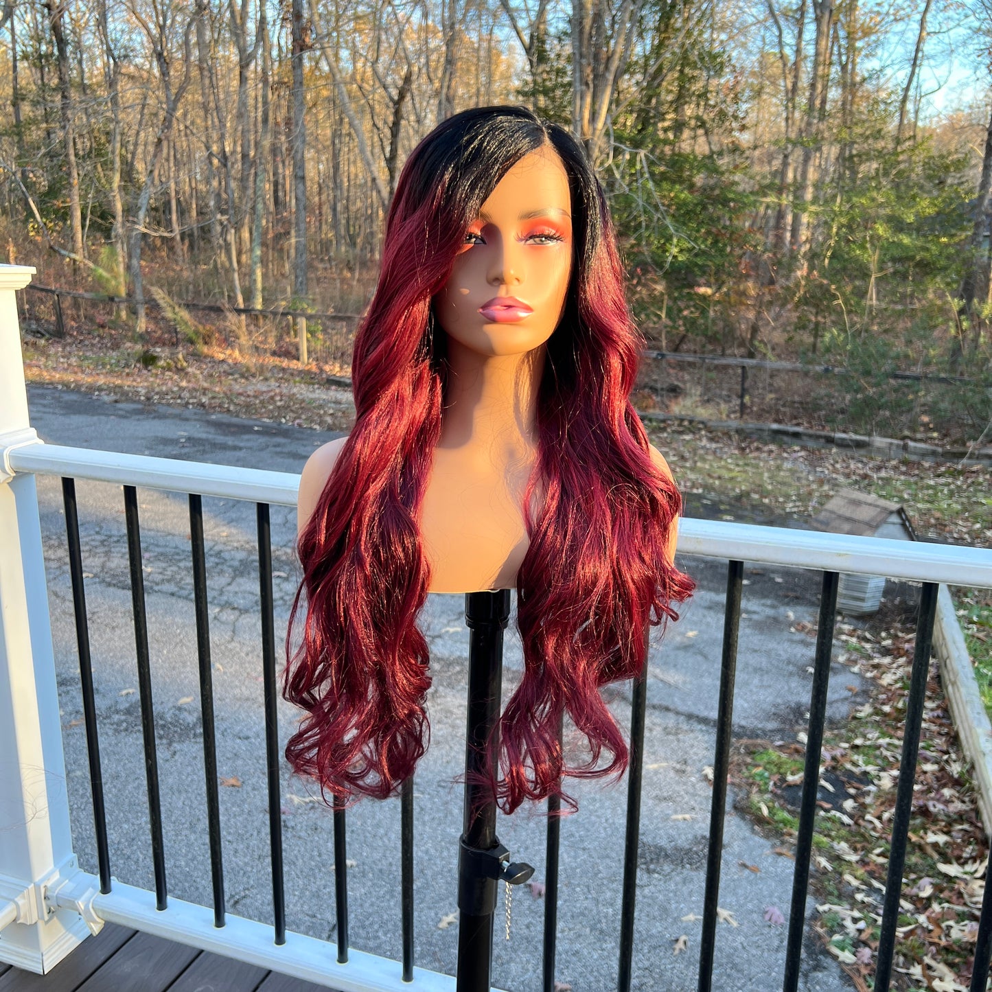 Krystal - Gorgeous dark root poppin red synthetic lace front wig