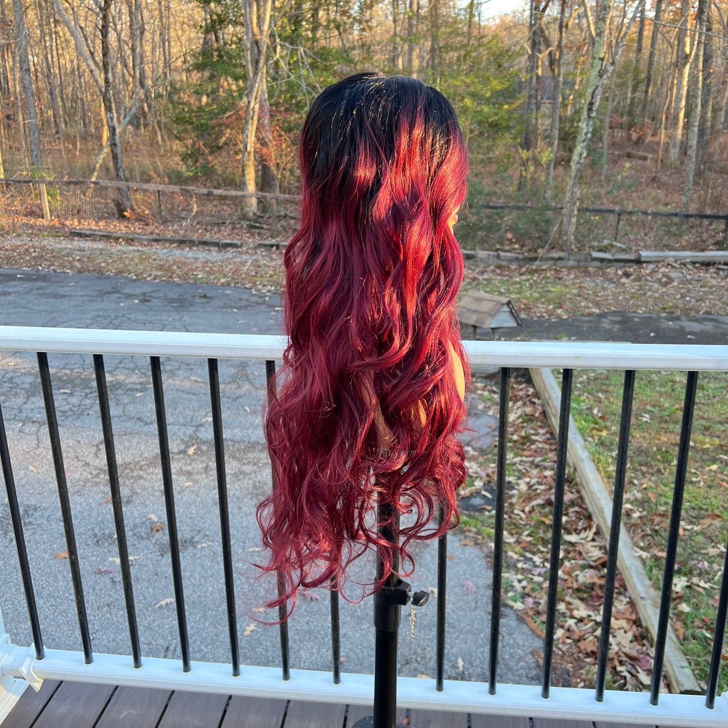 Krystal - Gorgeous dark root poppin red synthetic lace front wig