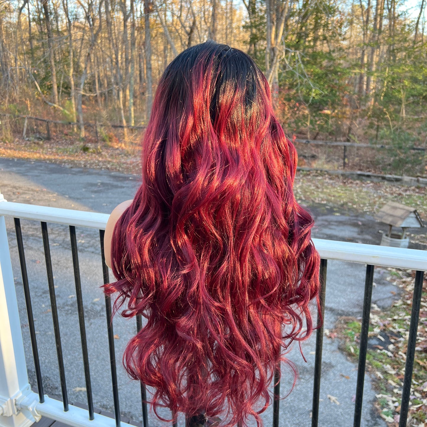 Krystal - Gorgeous dark root poppin red synthetic lace front wig