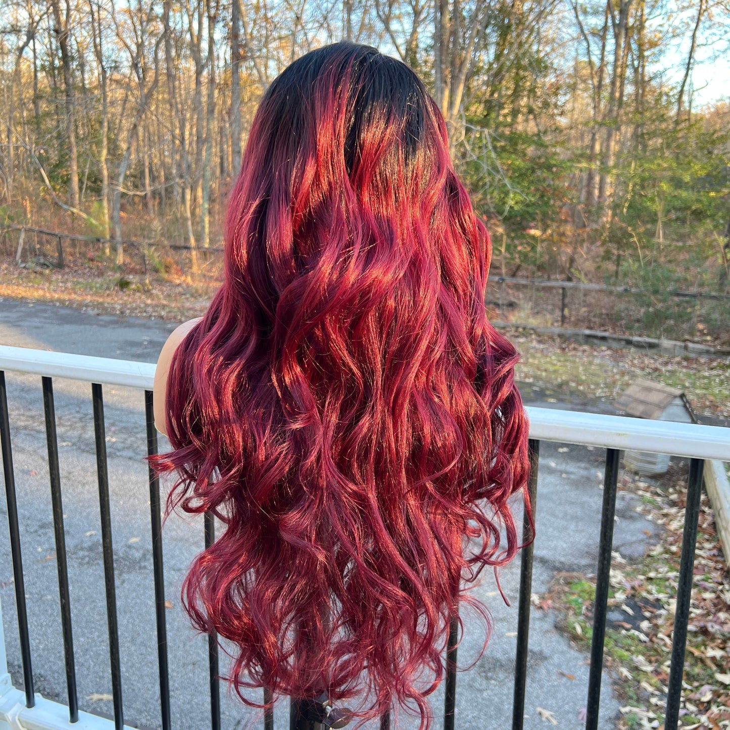 Krystal - Gorgeous dark root poppin red synthetic lace front wig