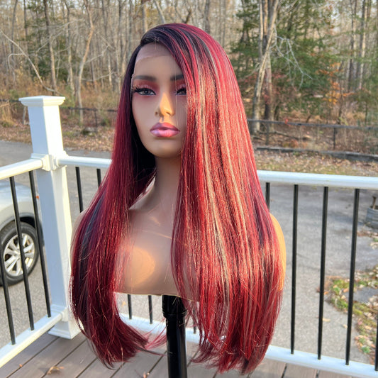 Bobbi Boss Lace Front Wig MLF553 5" Deep Part Saffron TT1B Red Gray