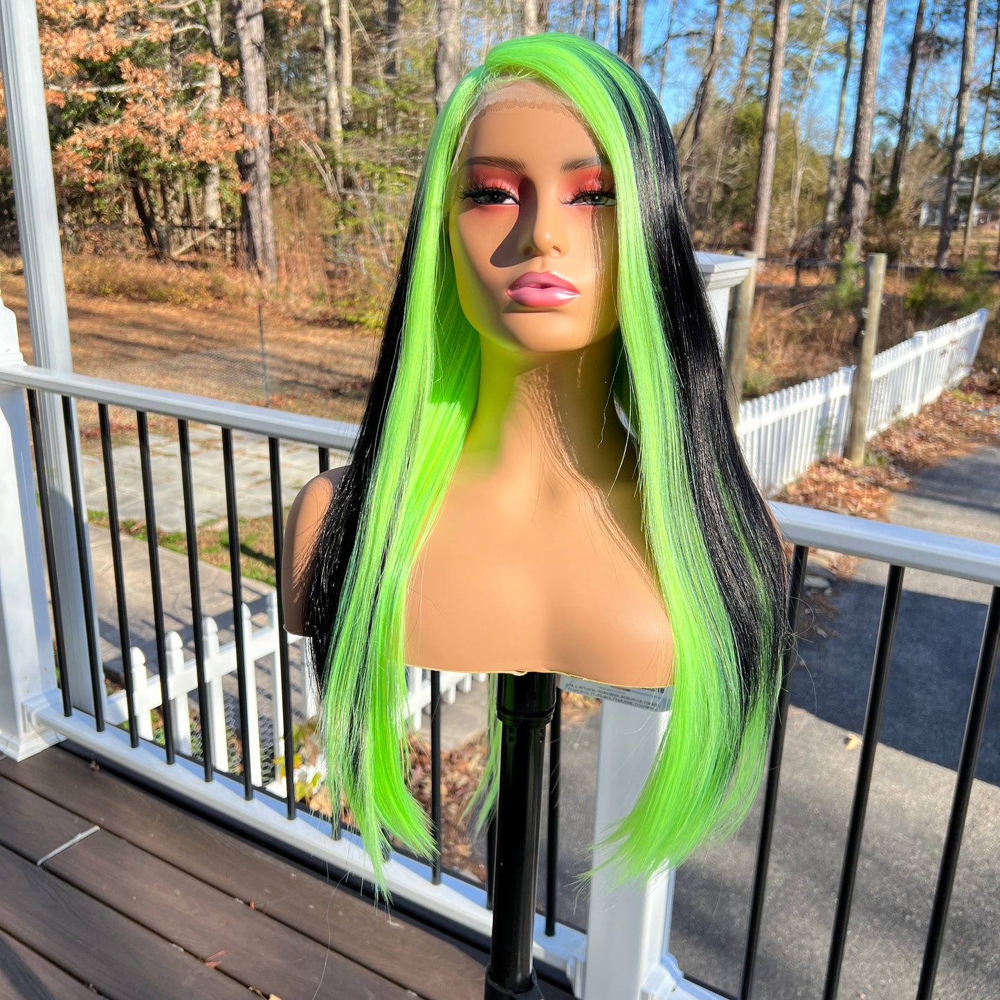 Black and Neon Green wig - Bobbi Boss MLF910 Adelina heat safe HD Lace front wig