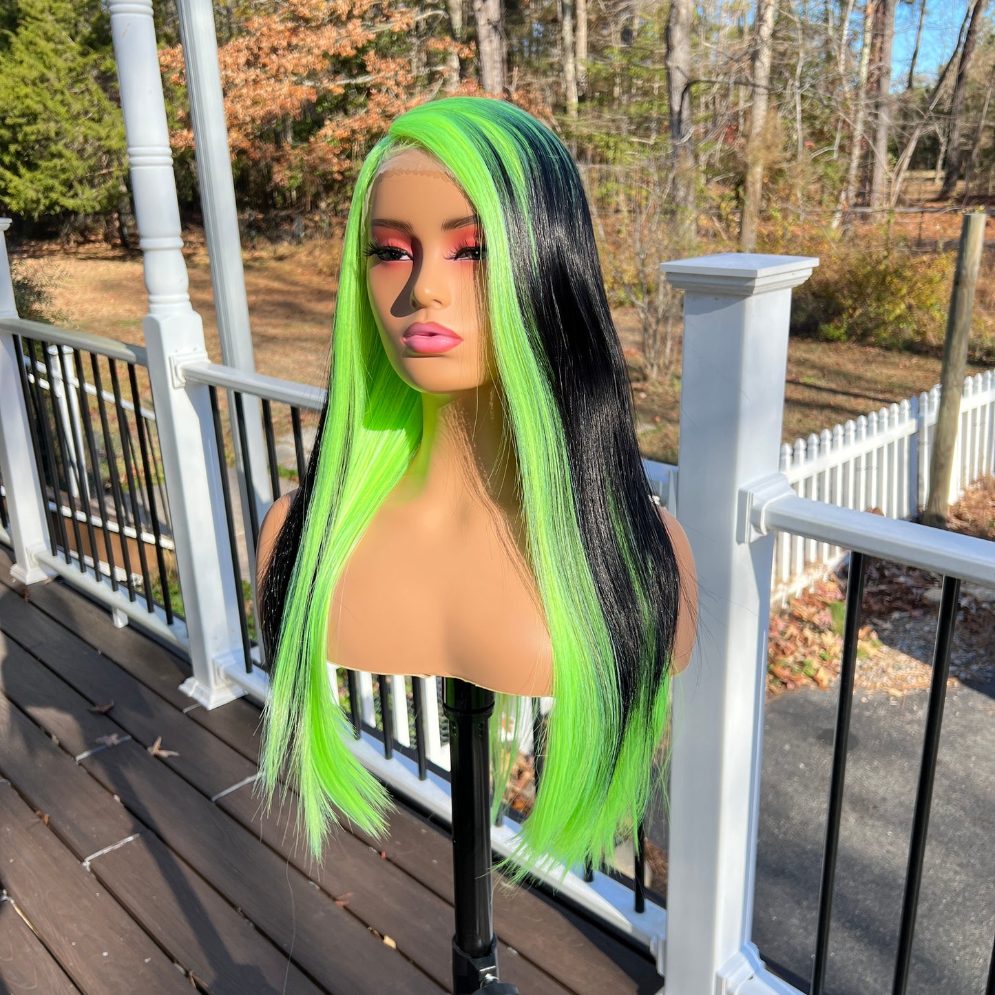 Black and Neon Green wig - Bobbi Boss MLF910 Adelina heat safe HD Lace front wig