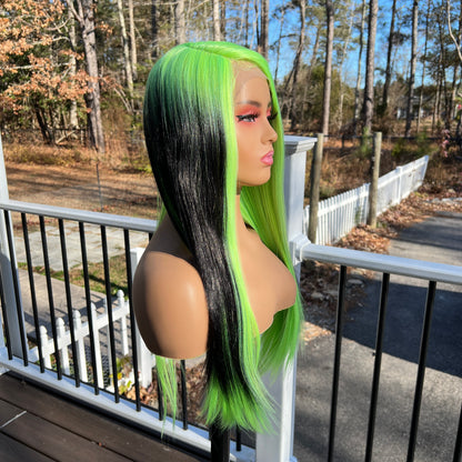 Black and Neon Green wig - Bobbi Boss MLF910 Adelina heat safe HD Lace front wig